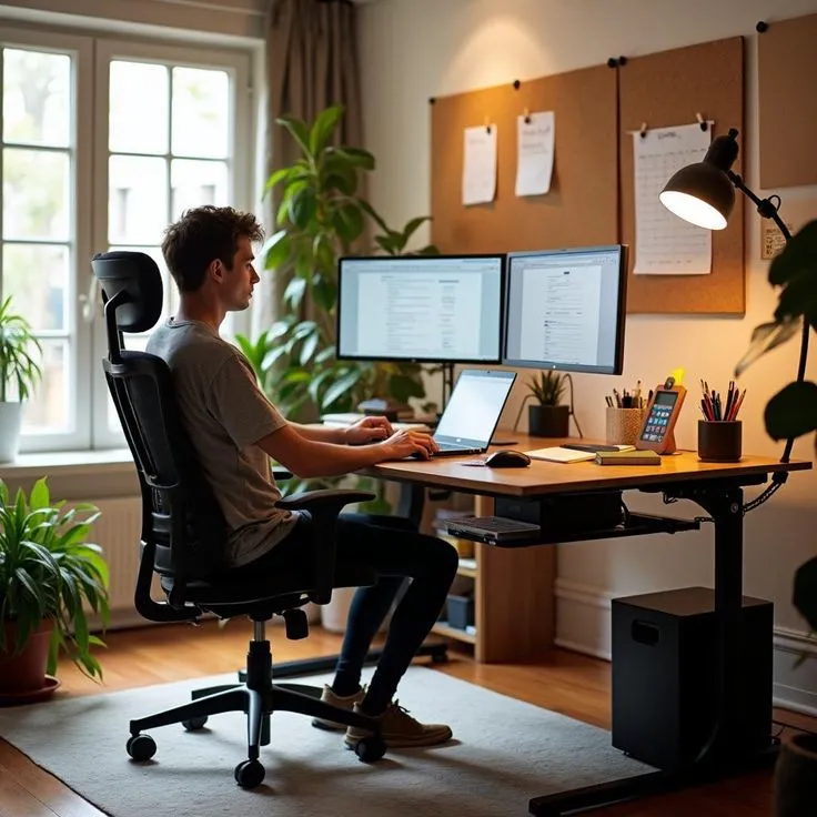 Home office desk with ergonomic chair and monitor